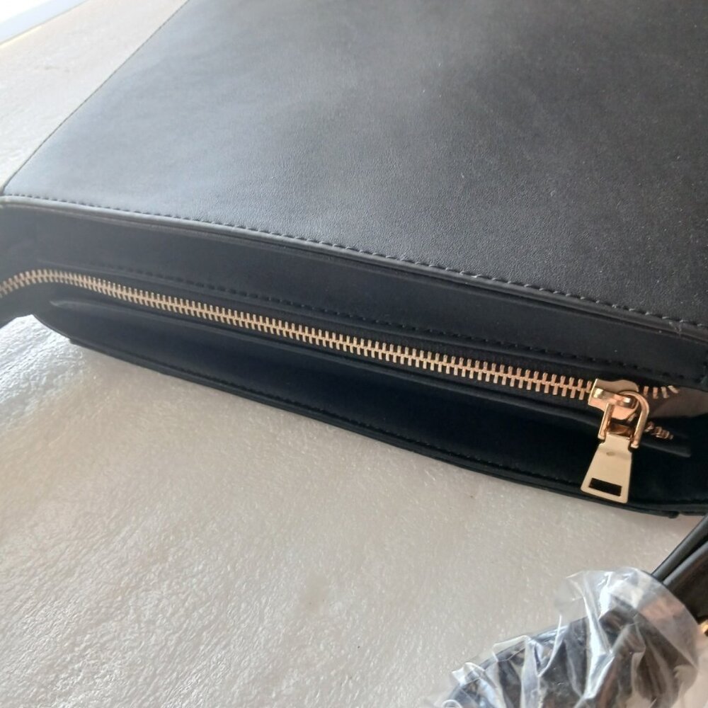 The Drop Alex Tall Bucket Tote Black Vegan Leather 12" NWT